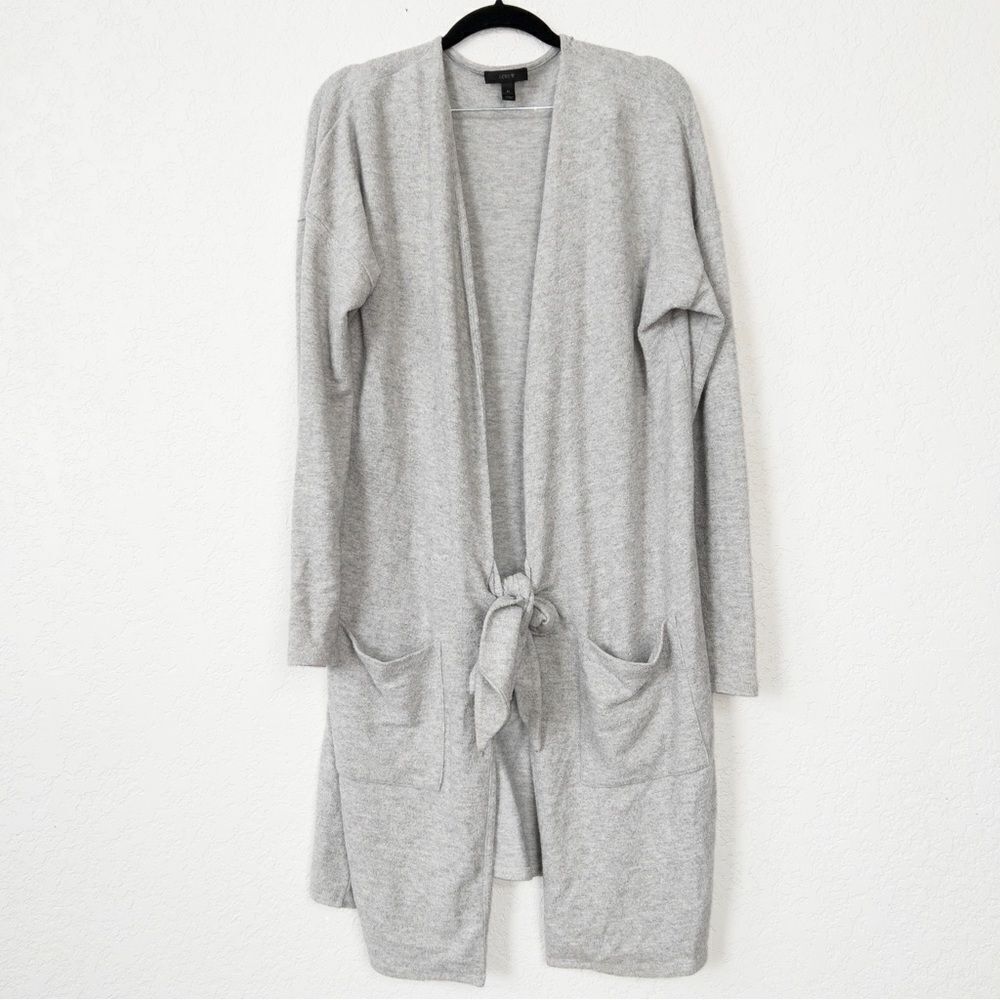 J. Crew Gray Tie-Front Long Cardigan Sweater Size Medium